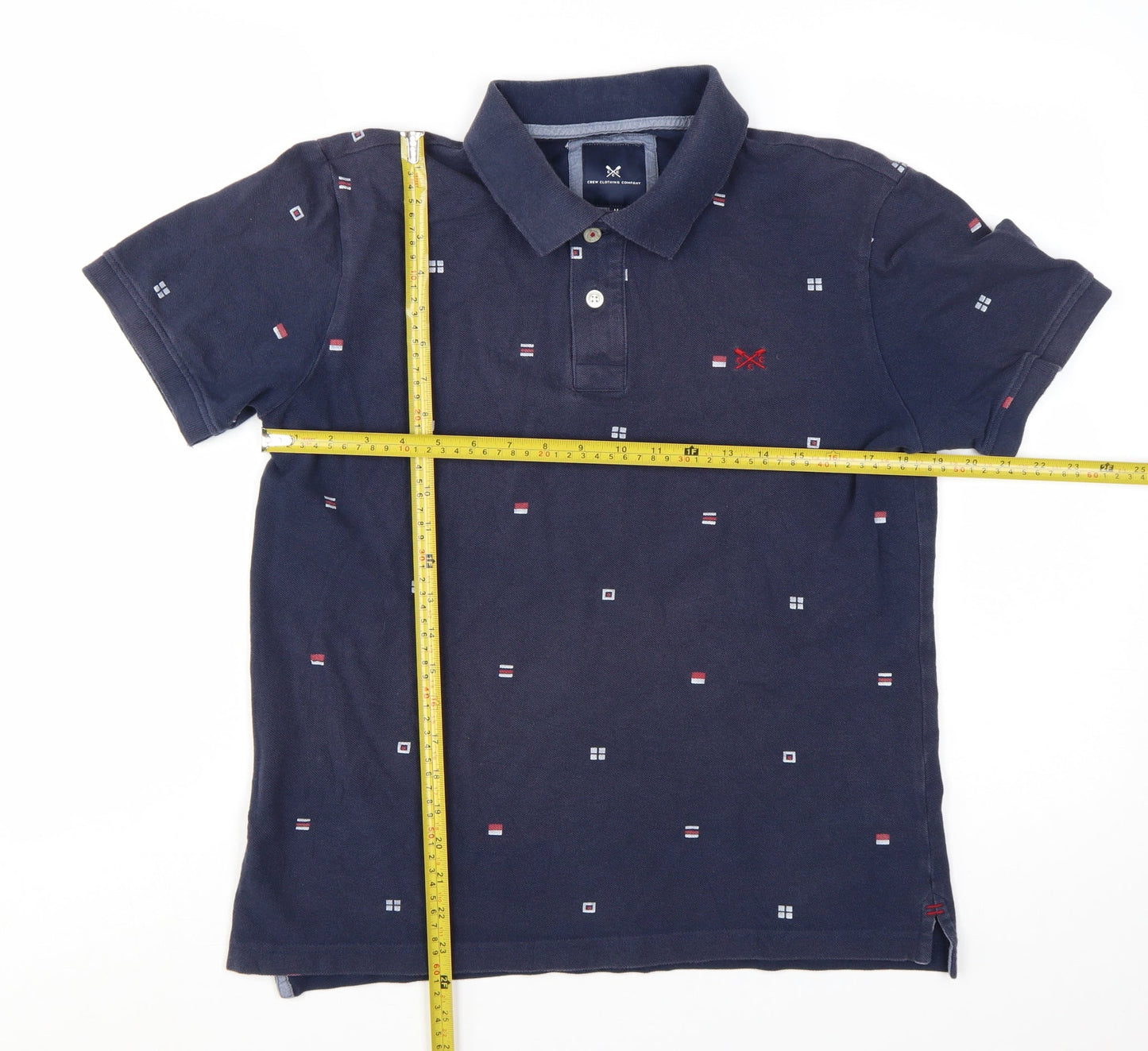 Crew Clothing Men’s Blue Geometric Cotton Polo Shirt Size M