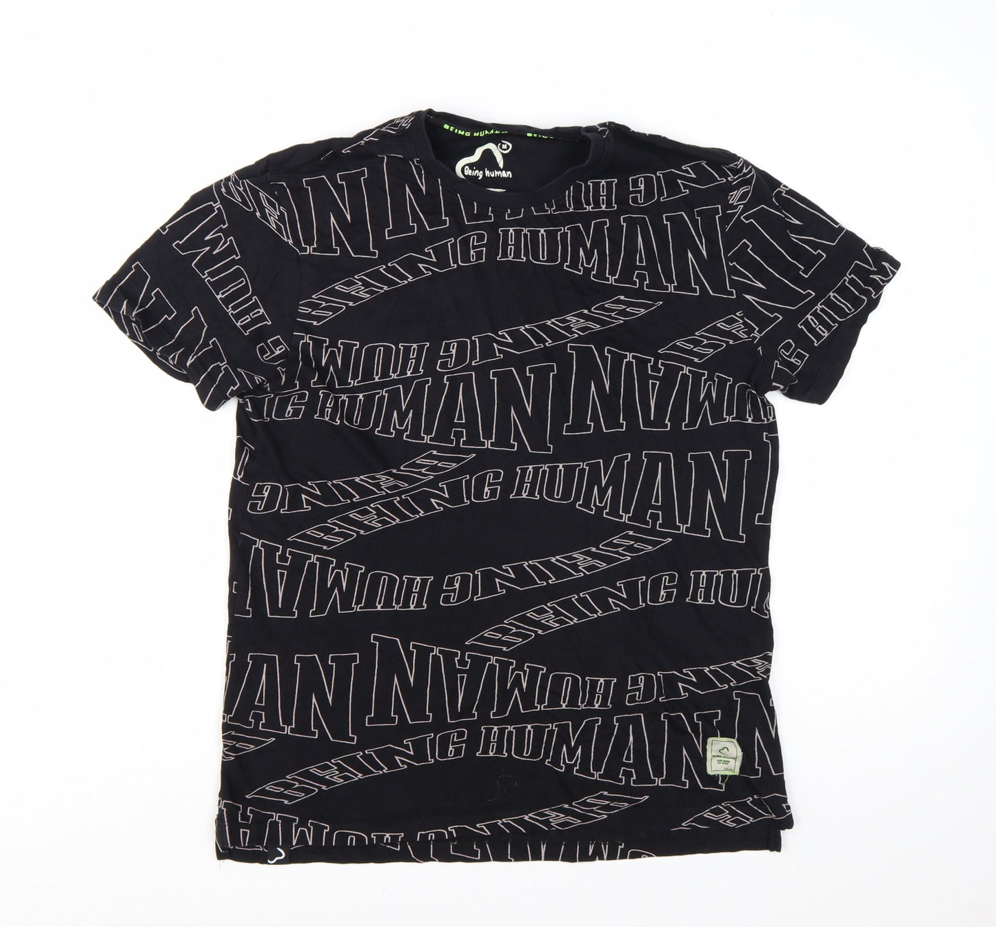 Being Human Men Black Graphic Logo Cotton Short Sleeve T-Shirt M