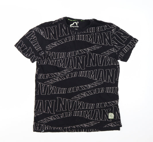Being Human Men Black Graphic Logo Cotton Short Sleeve T-Shirt M