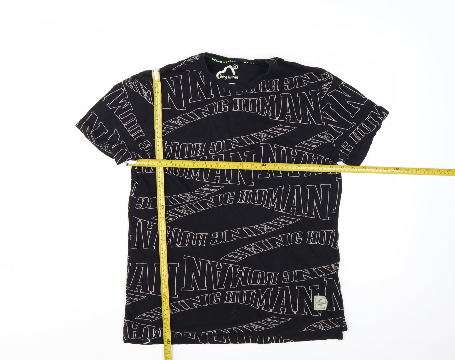 Being Human Men Black Graphic Logo Cotton Short Sleeve T-Shirt M