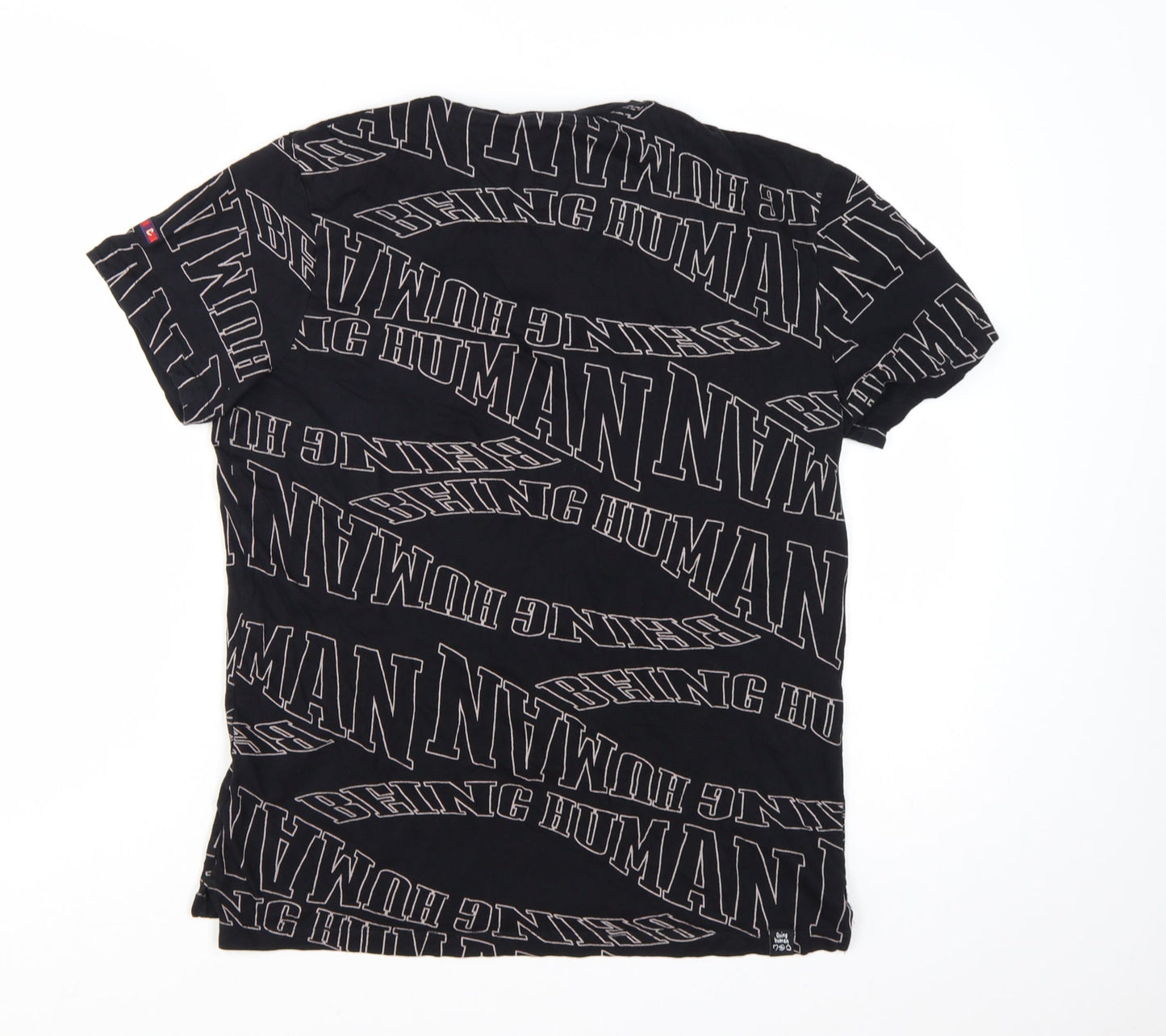 Being Human Men Black Graphic Logo Cotton Short Sleeve T-Shirt M