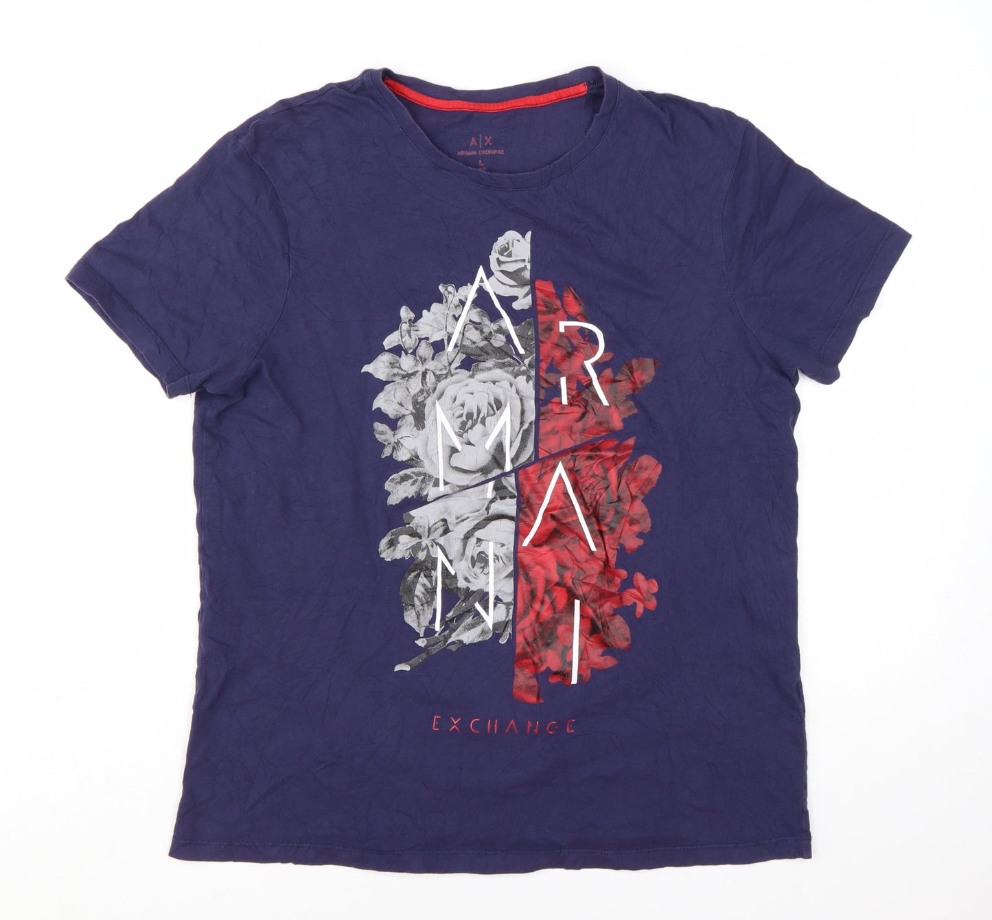 Armani Exchange Men's Blue Slim Fit Floral Graphic T-Shirt Size L