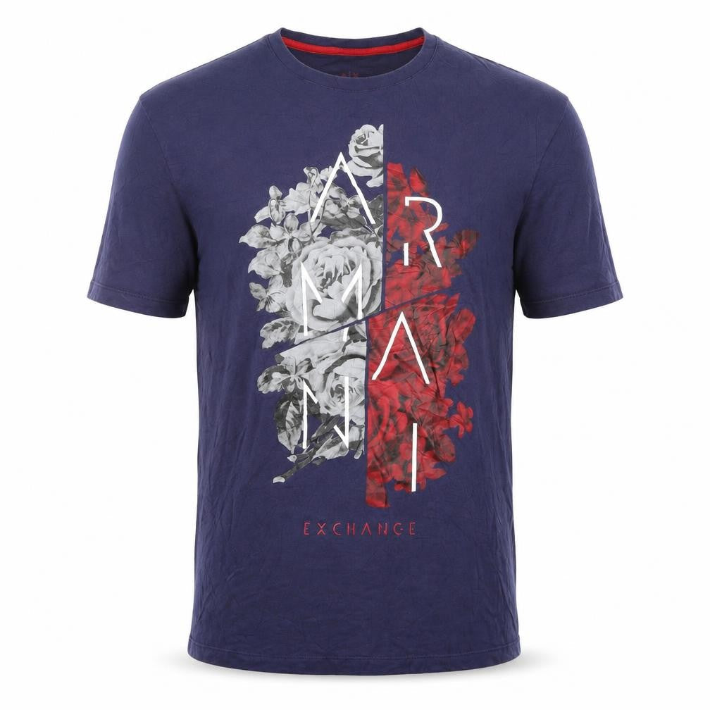 Armani Exchange Men's Blue Slim Fit Floral Graphic T-Shirt Size L