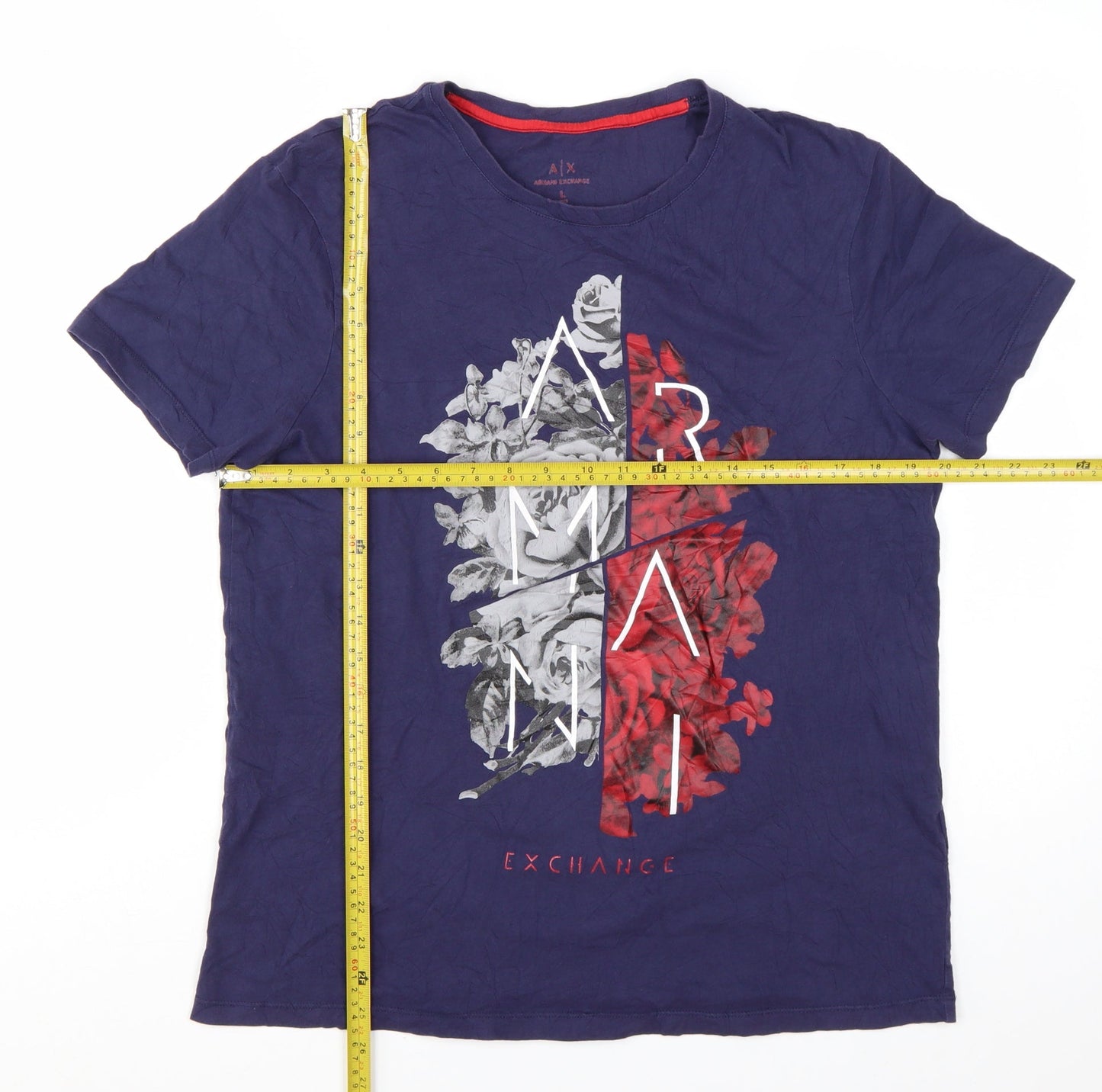 Armani Exchange Men's Blue Slim Fit Floral Graphic T-Shirt Size L