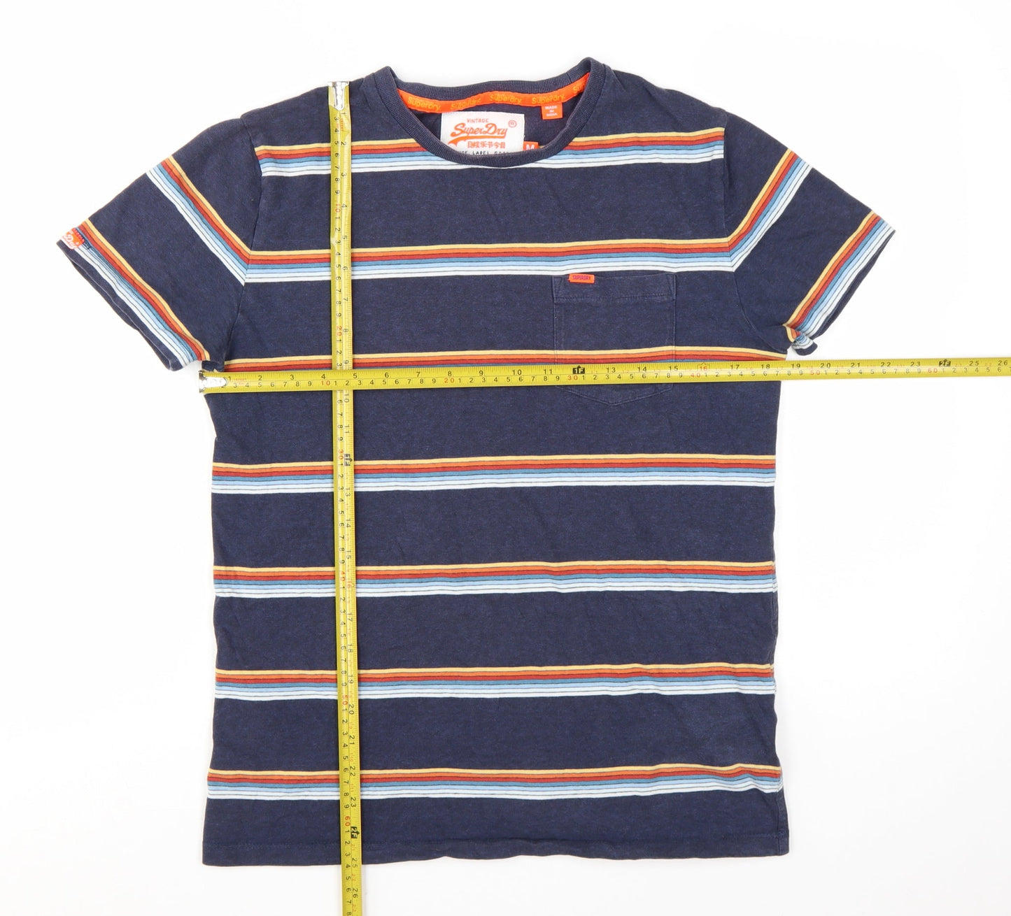 Superdry Men's Blue Striped 100% Cotton Crew Neck T-Shirt Size M