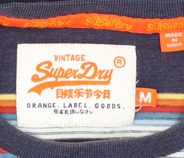 Superdry Men's Blue Striped 100% Cotton Crew Neck T-Shirt Size M
