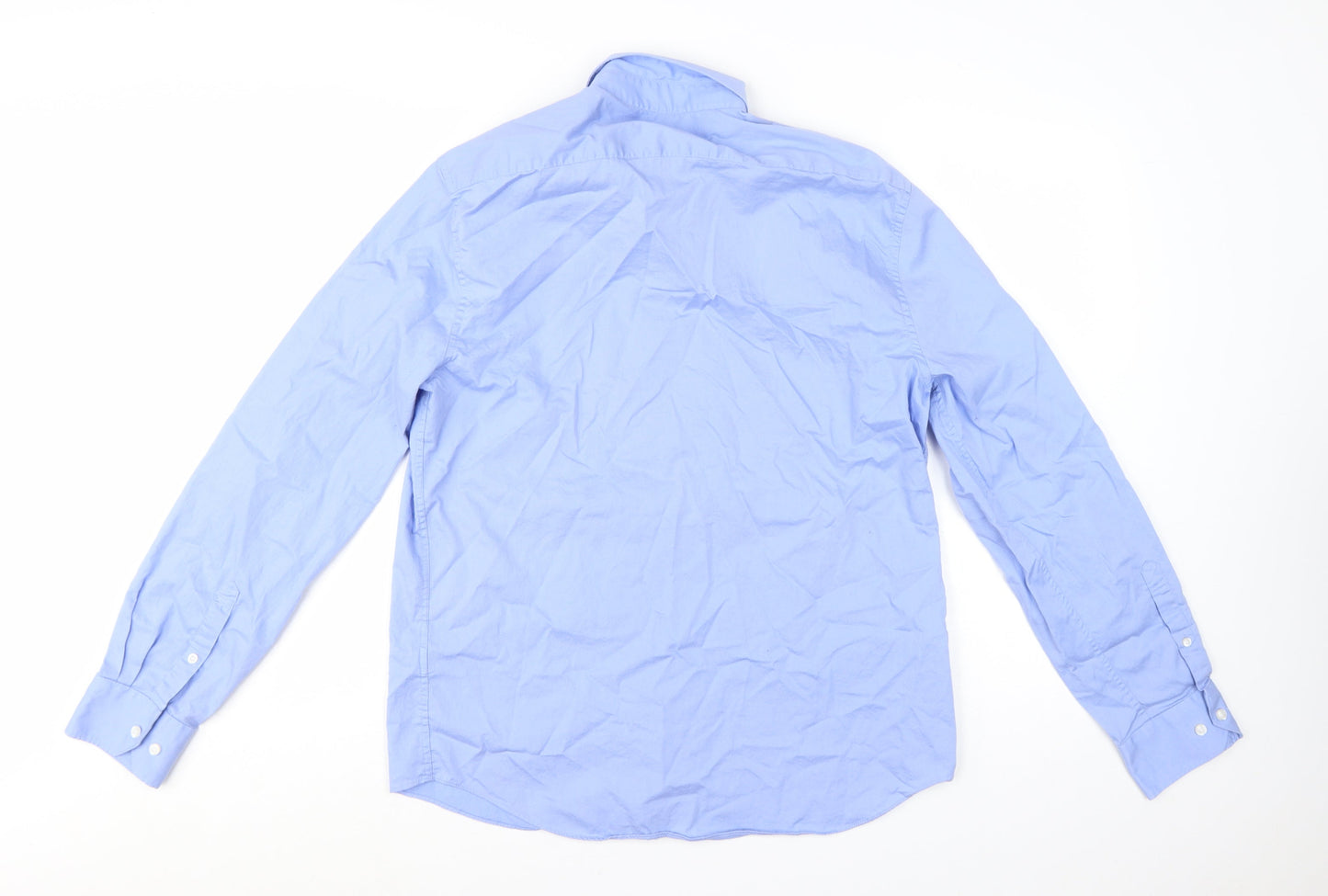 Marks and Spencer Men's Blue Cotton Long Sleeve Regular Fit Shirt M