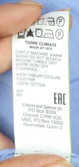 Marks and Spencer Men's Blue Cotton Long Sleeve Regular Fit Shirt M