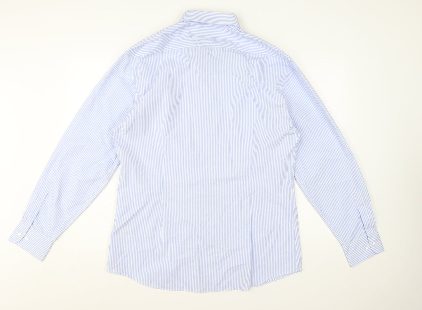 Marks and Spencer Men’s Blue Striped Slim Fit Long Sleeve Shirt Size 17