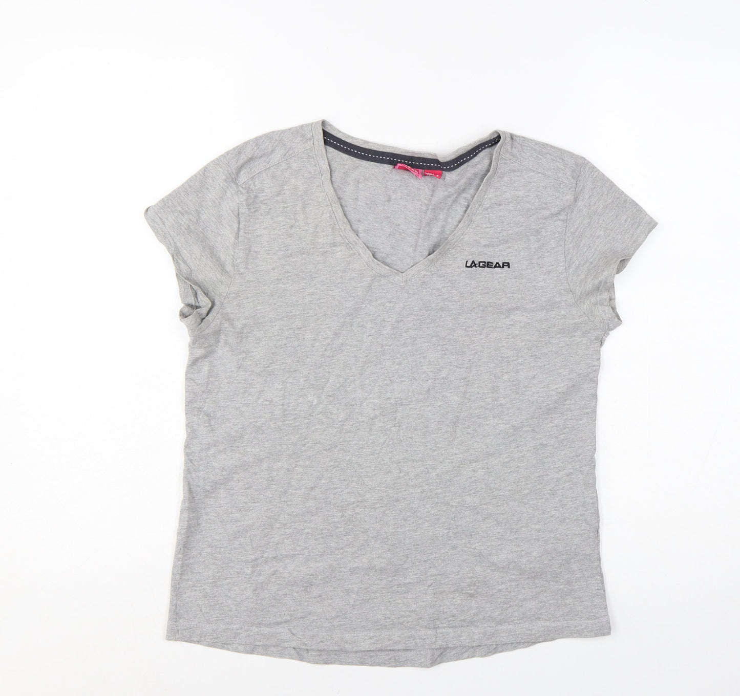 LA Gear Women's Grey V-Neck Short Sleeve Cotton T-Shirt UK 12