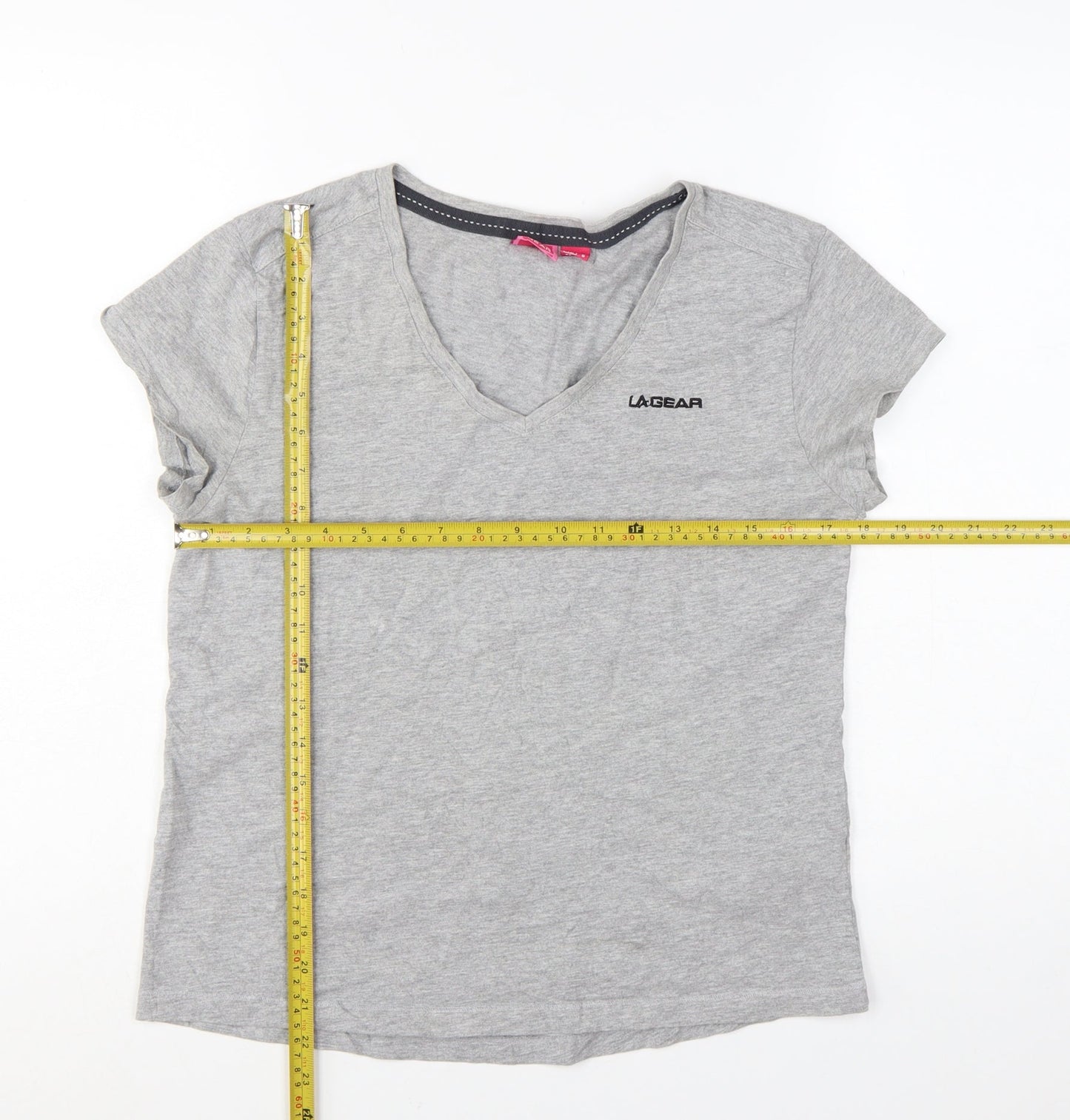 LA Gear Women's Grey V-Neck Short Sleeve Cotton T-Shirt UK 12