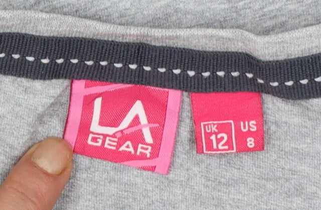 LA Gear Women's Grey V-Neck Short Sleeve Cotton T-Shirt UK 12