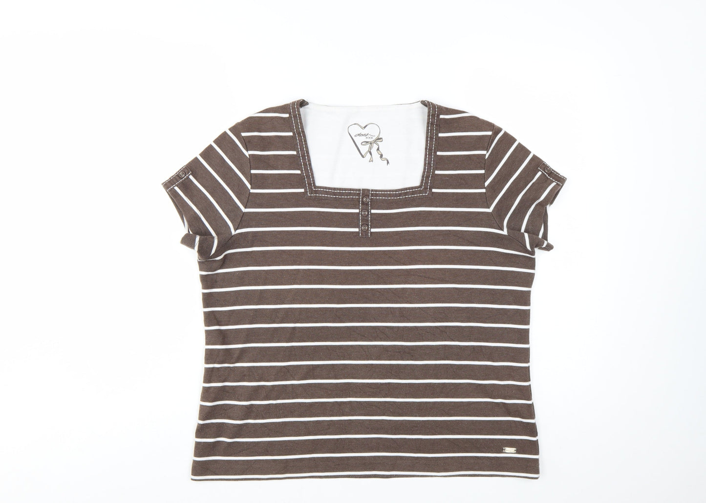 Dash Women's Brown Striped Square Neck T-Shirt Size 18