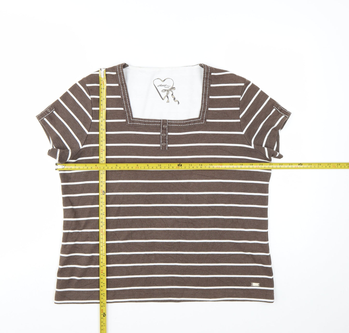 Dash Women's Brown Striped Square Neck T-Shirt Size 18