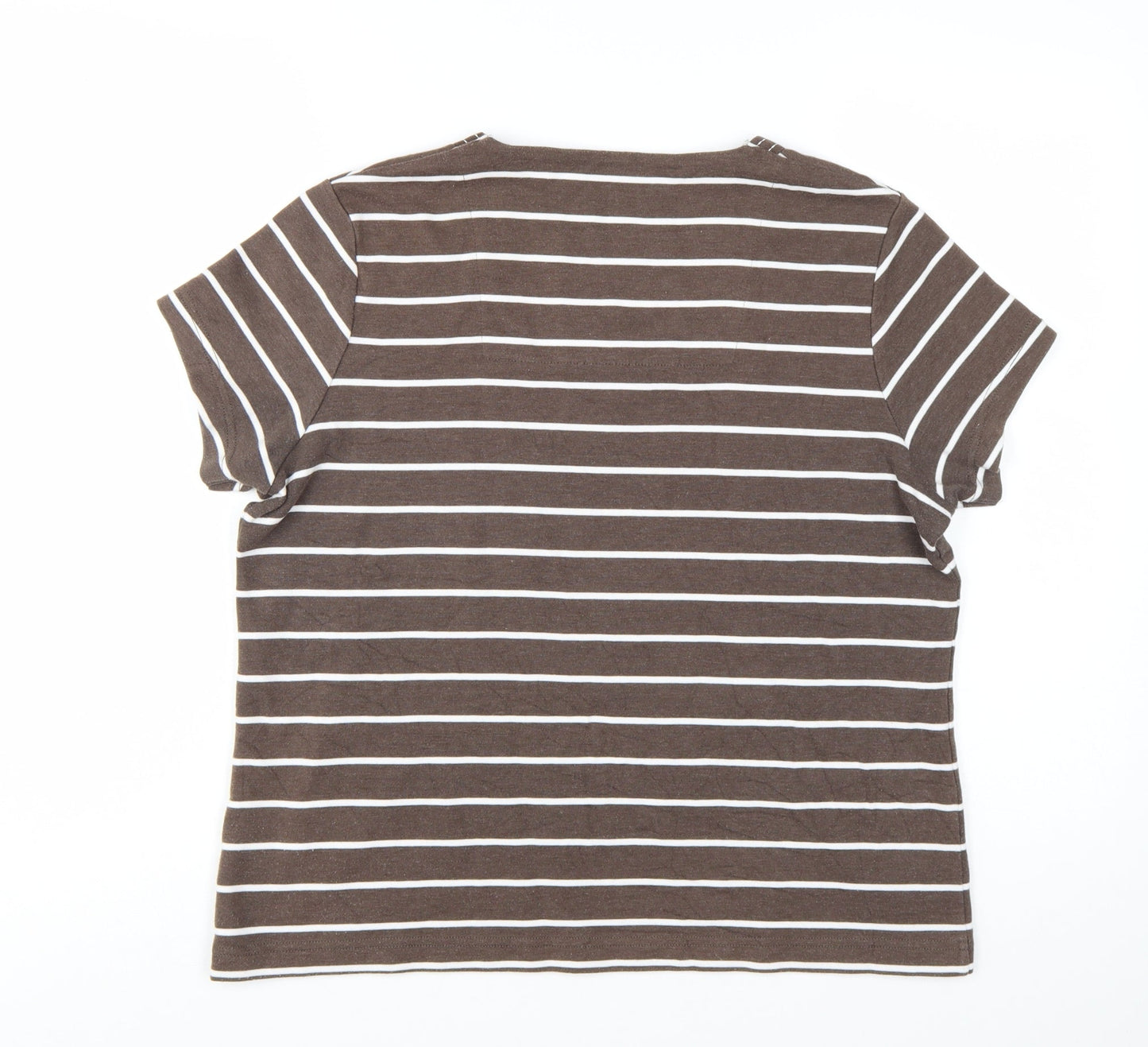 Dash Women's Brown Striped Square Neck T-Shirt Size 18