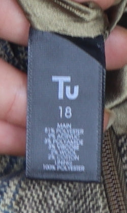 Tu Women’s Brown Check Tweed Pencil Skirt Size 18 Workwear