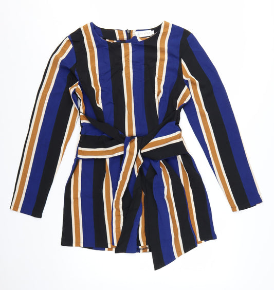 Preloved In The Style Women's Multicoloured Striped Long Sleeve Playsuit Size S - Front