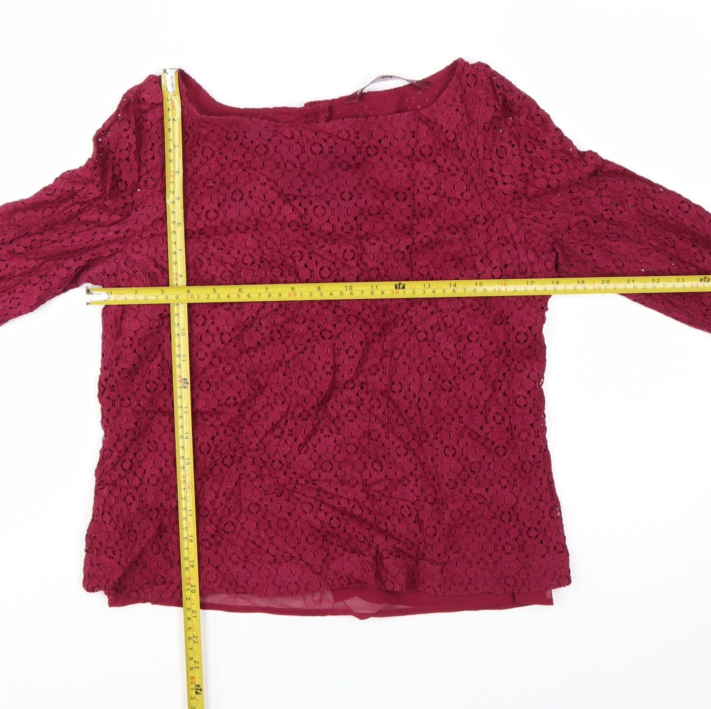 Next Women Red Lace 3/4 Sleeve Tunic Blouse Size 12