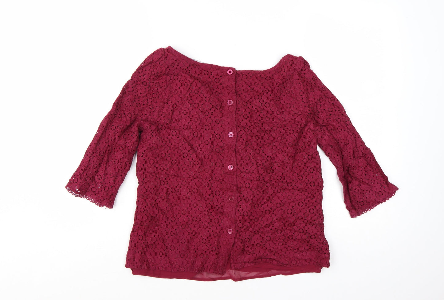 Next Women Red Lace 3/4 Sleeve Tunic Blouse Size 12