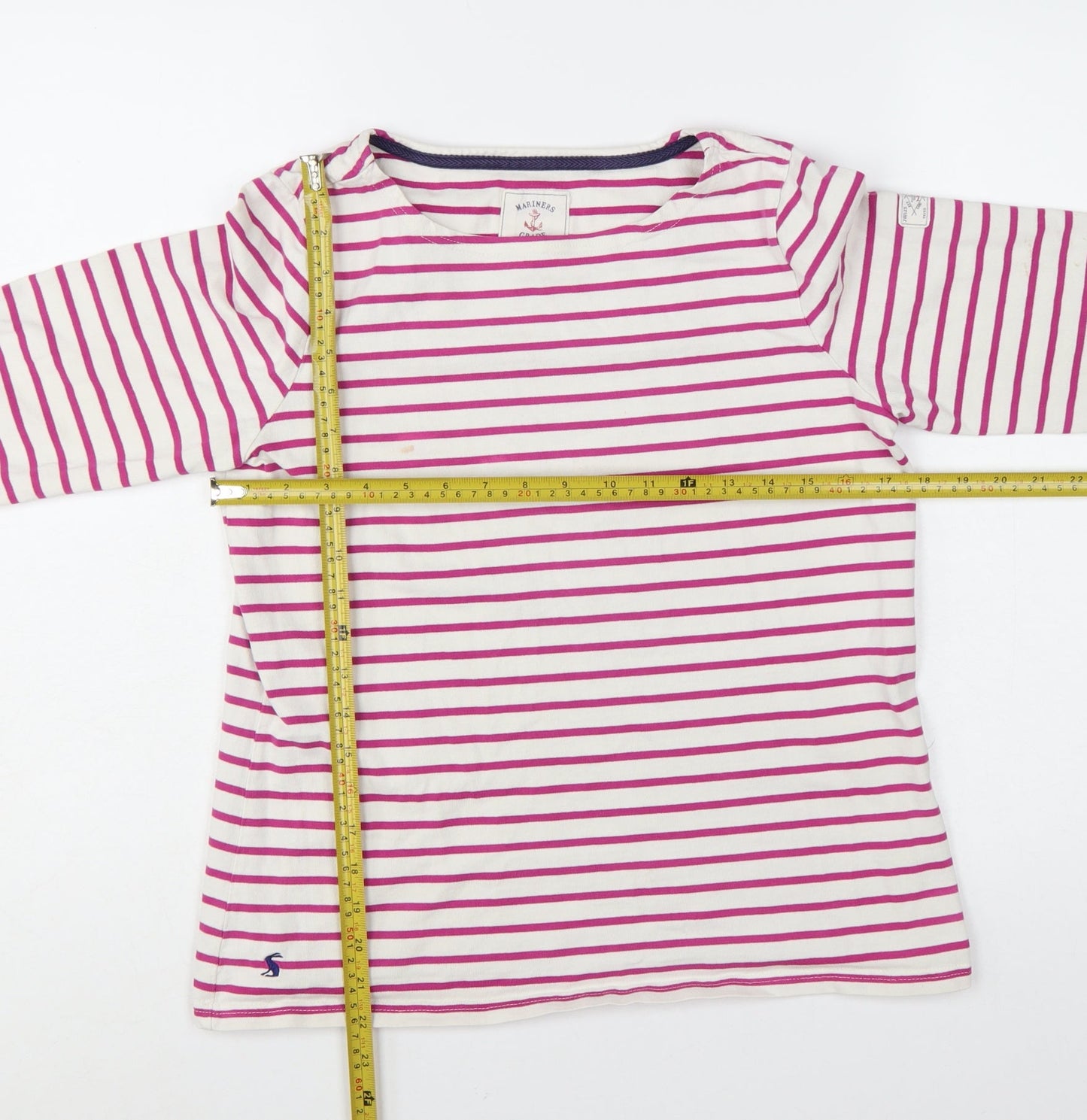 Joules Womens White Pink Striped Long Sleeve Cotton Nautical Top Size 12