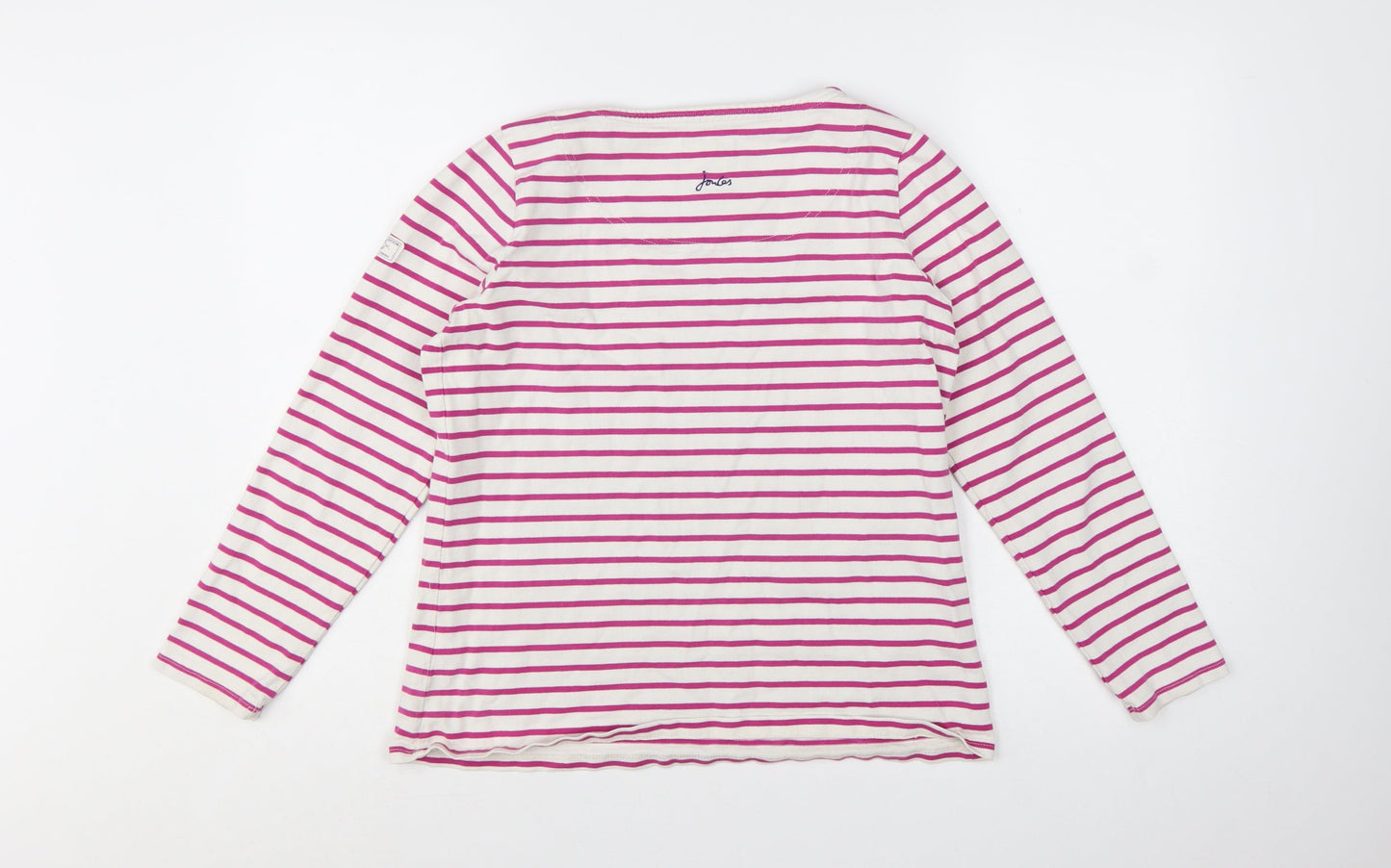 Joules Womens White Pink Striped Long Sleeve Cotton Nautical Top Size 12