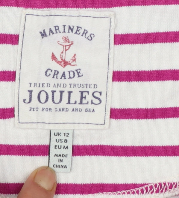 Joules Womens White Pink Striped Long Sleeve Cotton Nautical Top Size 12