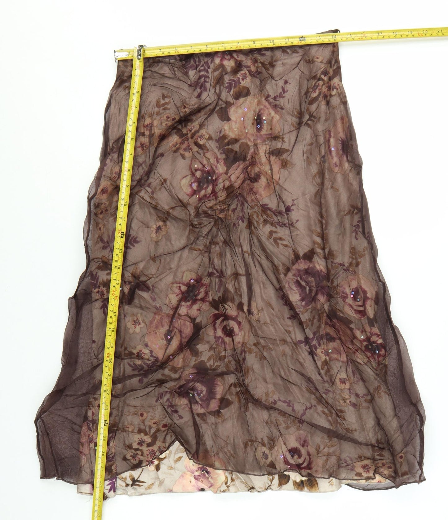 Planet Women Brown Silk Floral Midi A-Line Skirt Size 8