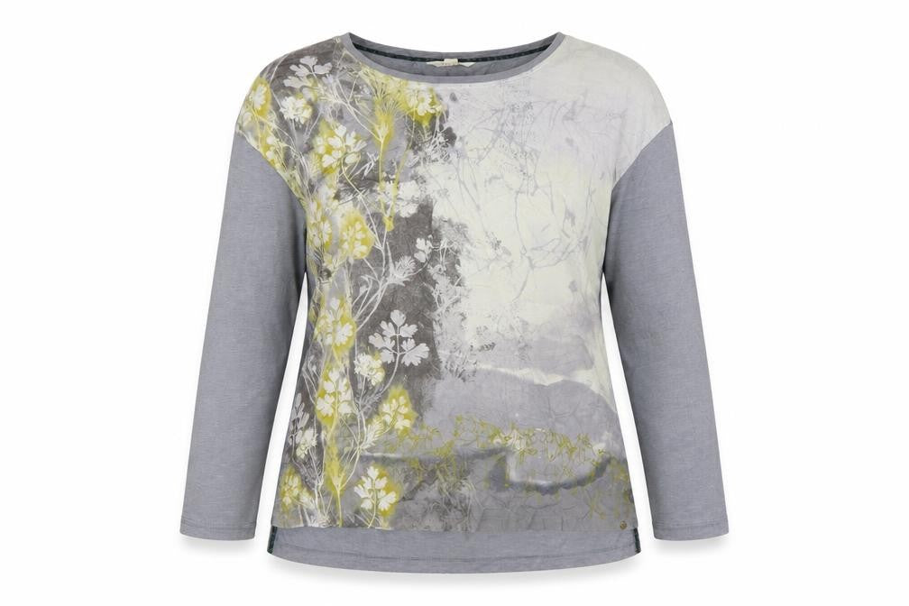 White Stuff Womens Grey Floral 3/4 Sleeve T-Shirt UK 14