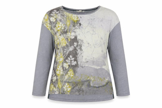 White Stuff Womens Grey Floral 3/4 Sleeve T-Shirt UK 14
