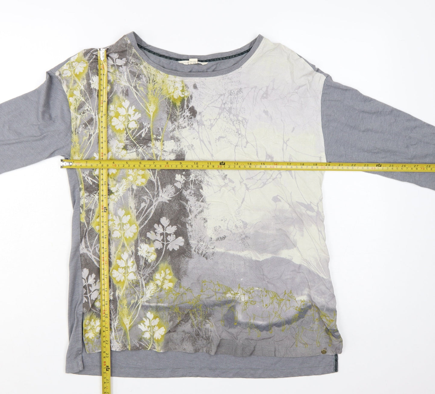 White Stuff Womens Grey Floral 3/4 Sleeve T-Shirt UK 14