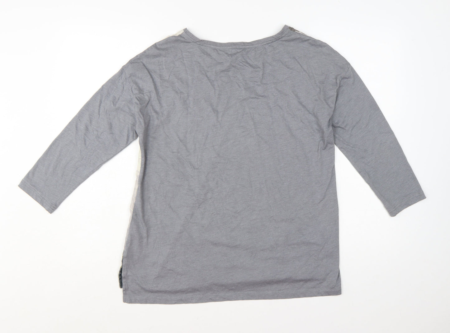 White Stuff Womens Grey Floral 3/4 Sleeve T-Shirt UK 14