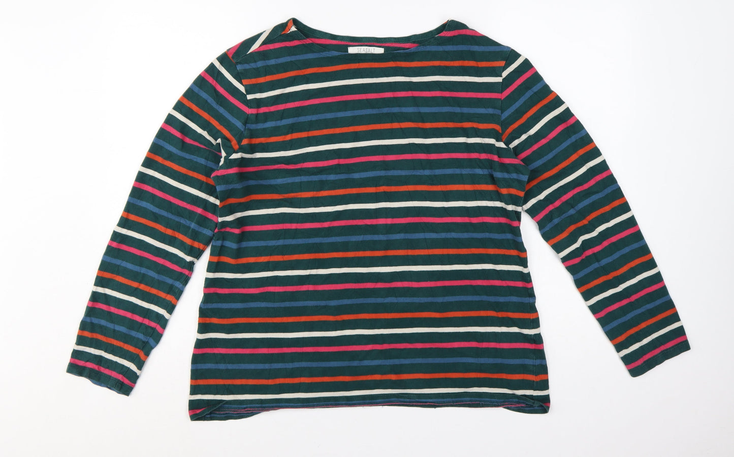 Seasalt Women’s Multicoloured Striped Organic Cotton Long Sleeve Nautical T-Shirt UK 18