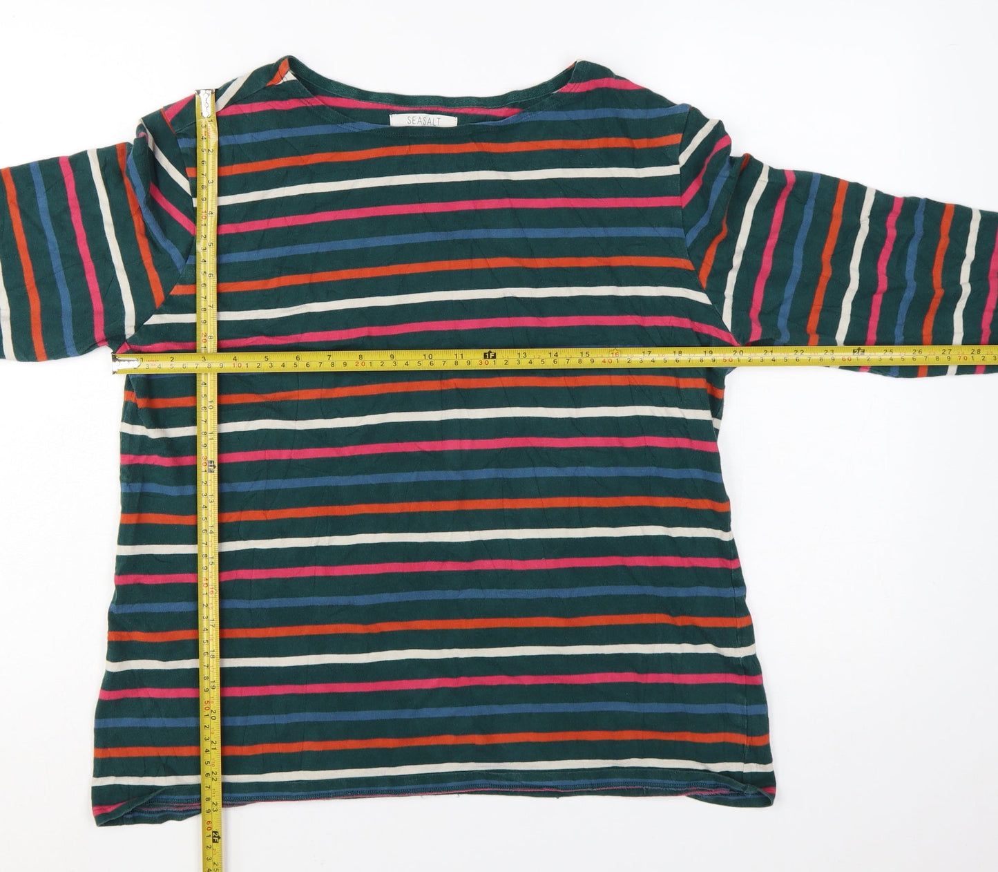 Seasalt Women’s Multicoloured Striped Organic Cotton Long Sleeve Nautical T-Shirt UK 18