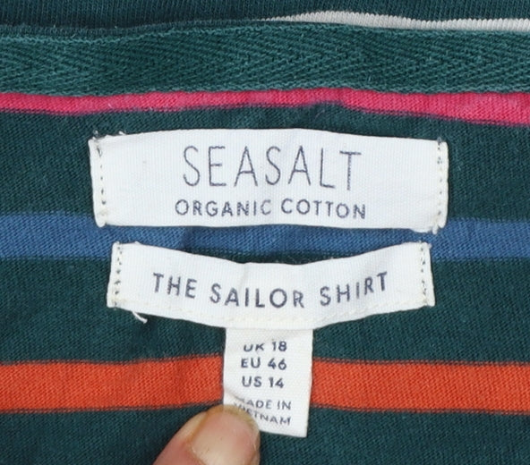 Seasalt Women’s Multicoloured Striped Organic Cotton Long Sleeve Nautical T-Shirt UK 18