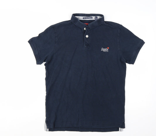 Superdry Men's Blue Classic Pique Polo Shirt Size L Cotton