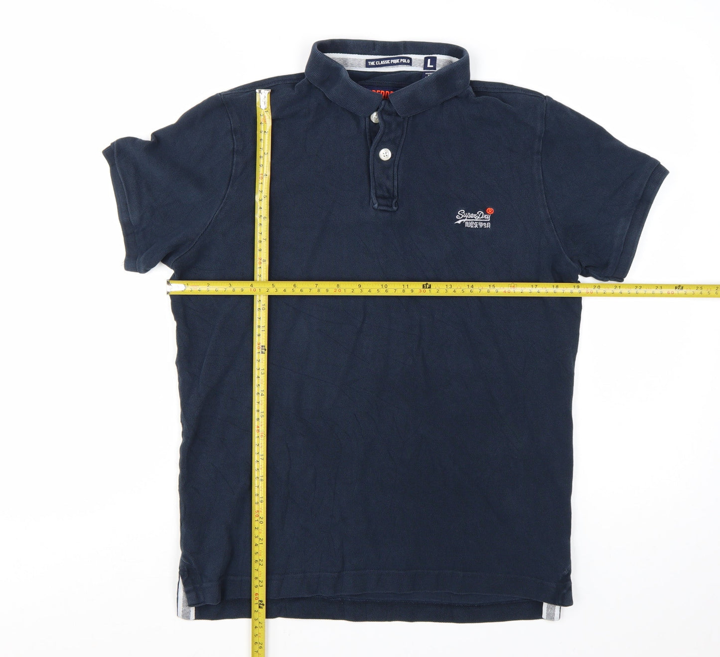 Superdry Men's Blue Classic Pique Polo Shirt Size L Cotton