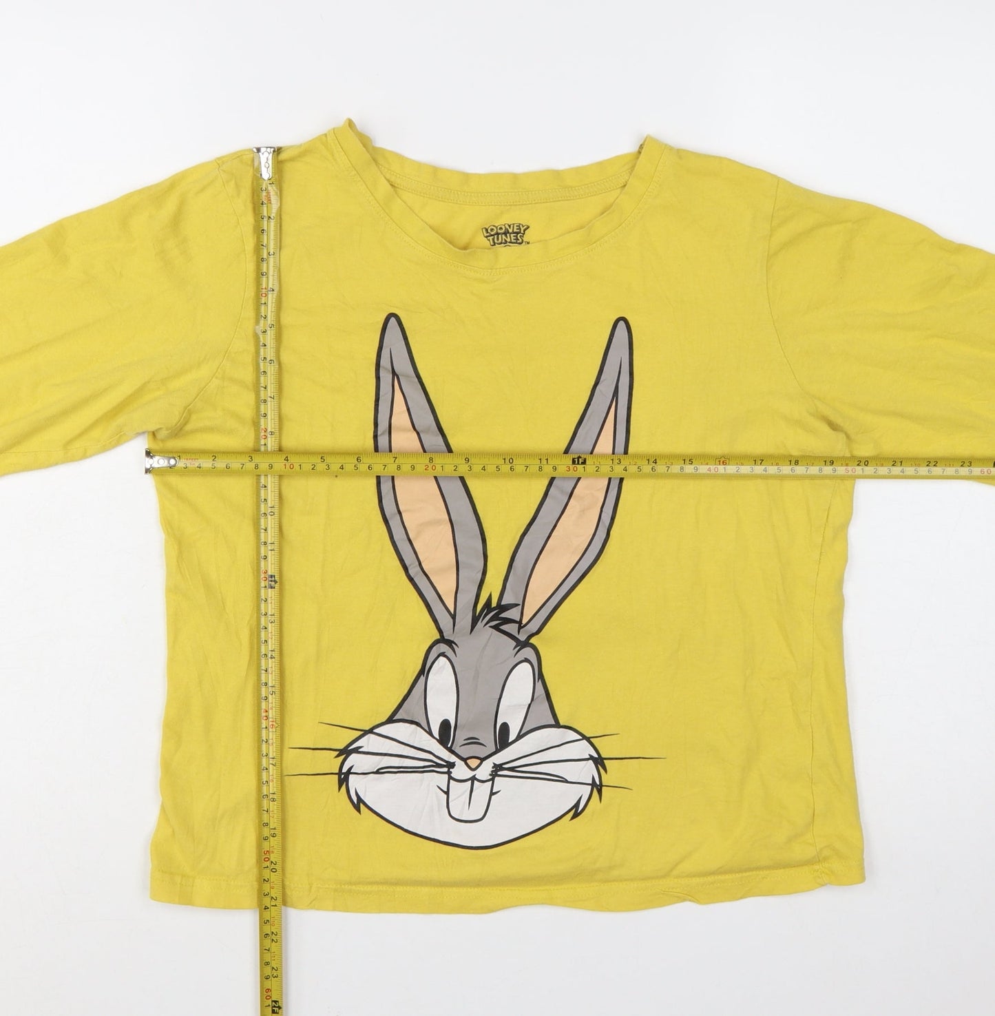 Primark Looney Tunes Women’s Yellow Cotton Bugs Bunny Long Sleeve Pyjama Top Size 12-14