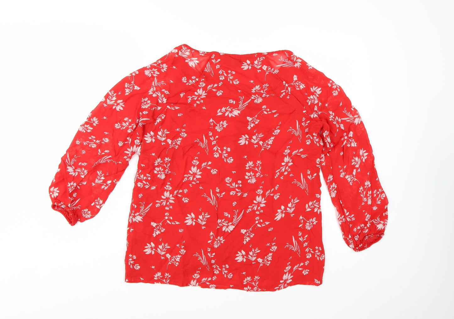 Sosandar Women's Red Floral 3/4 Sleeve Tunic Blouse Size 12
