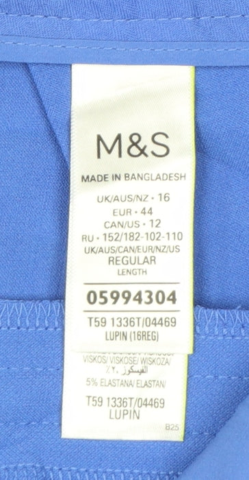 Marks and Spencer Women Blue Slim Ankle Trousers Size 16 Regular