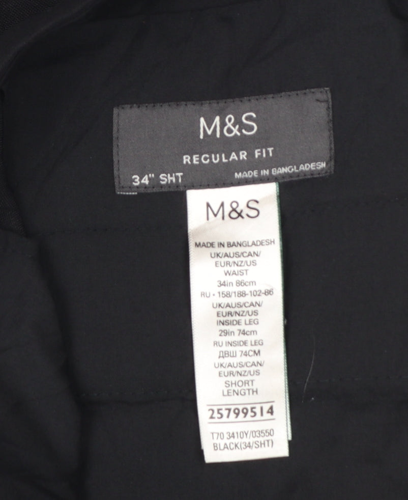 Marks and Spencer Men's Black Regular Fit Dress Pants 34W 29L