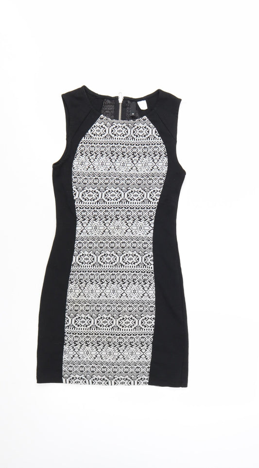 H&M Divided Women’s Black Geometric Bodycon Dress Size 8