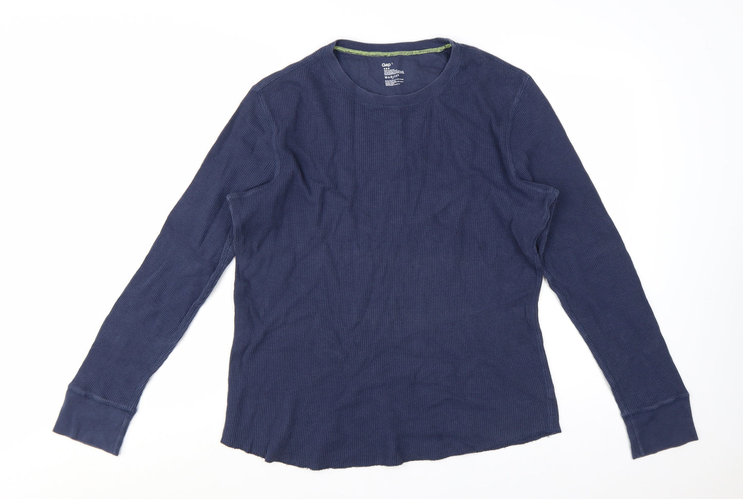 Gap Men Blue Long Sleeve Crew Neck Cotton T-Shirt Size L
