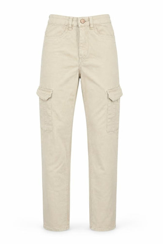 H&M Divided Women's Beige Cargo Trousers Size 4 Stretch Cotton High Waist