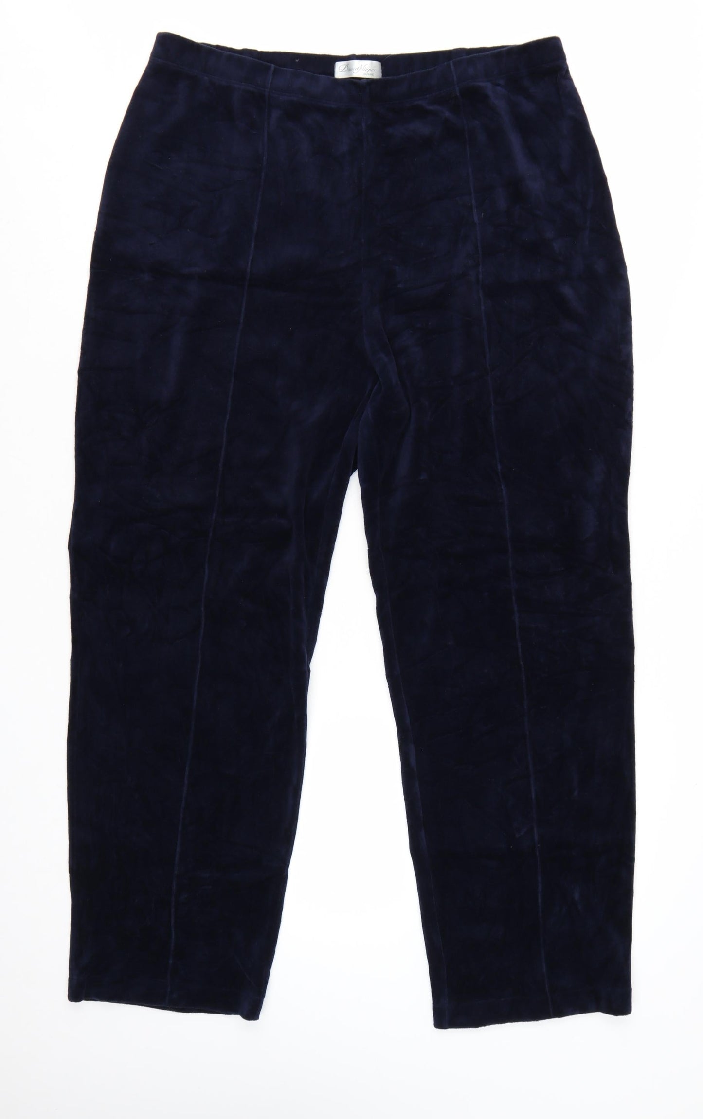 David Nieper Women's Blue Velvet Straight Leg Stretch Trousers UK 18