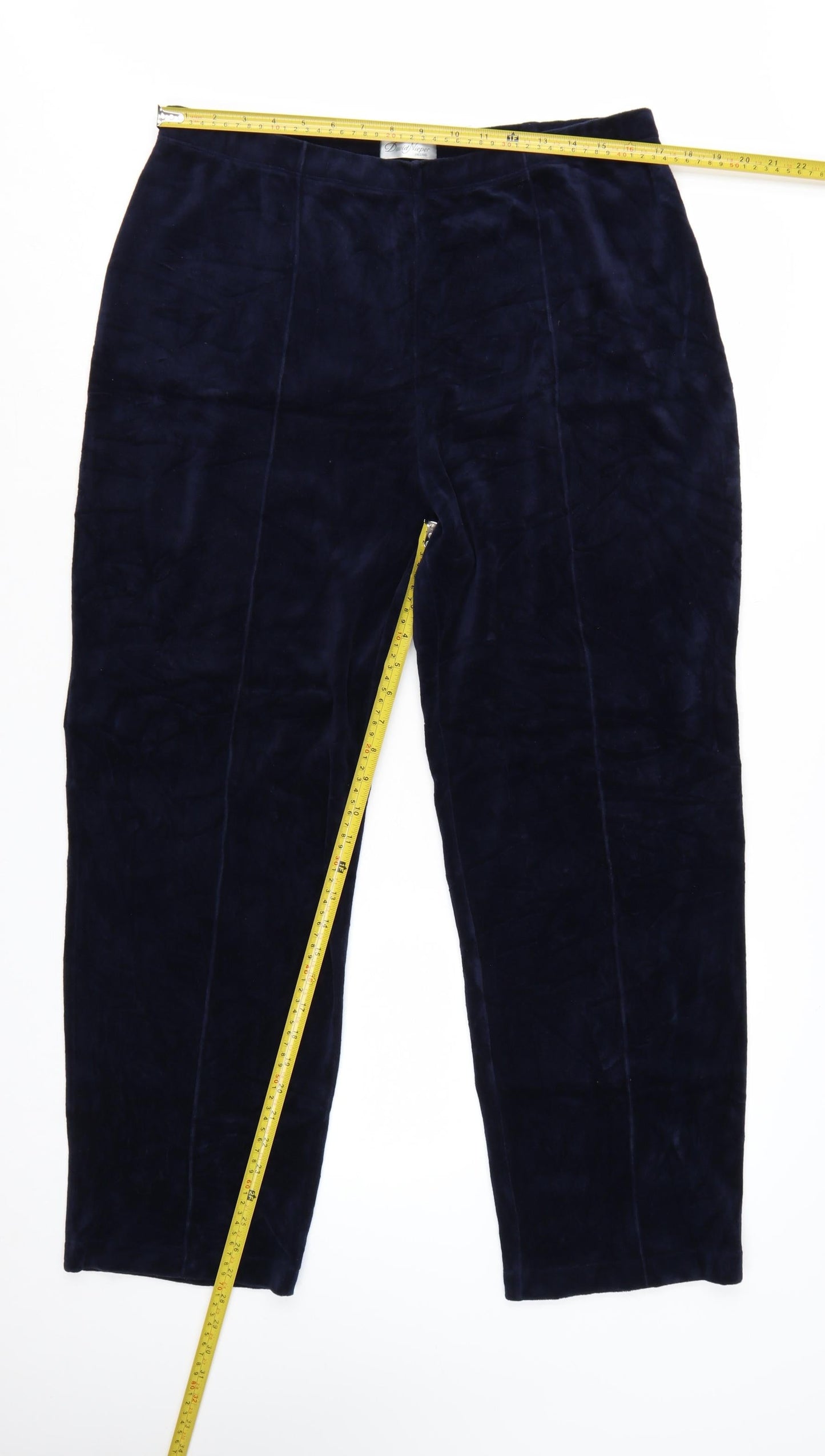 David Nieper Women's Blue Velvet Straight Leg Stretch Trousers UK 18