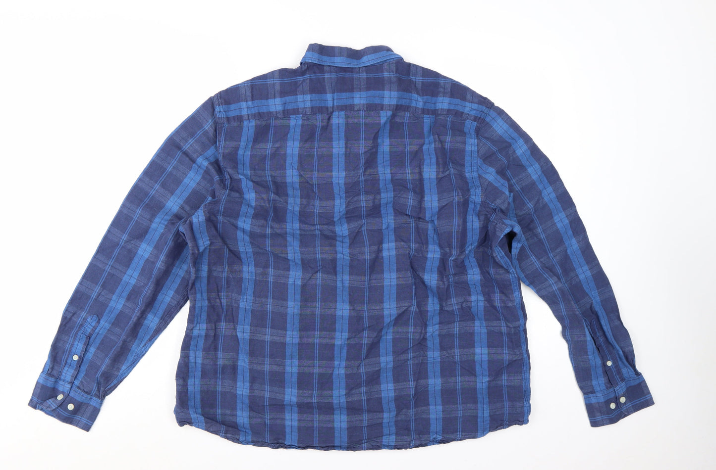 Marks and Spencer Men’s Blue Check Linen Blend Button-Up Shirt 2XL