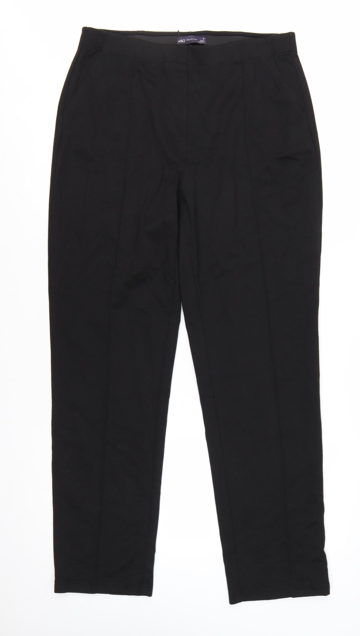 Marks and Spencer Womens Black Size 16 Straight Leg Stretch Trousers