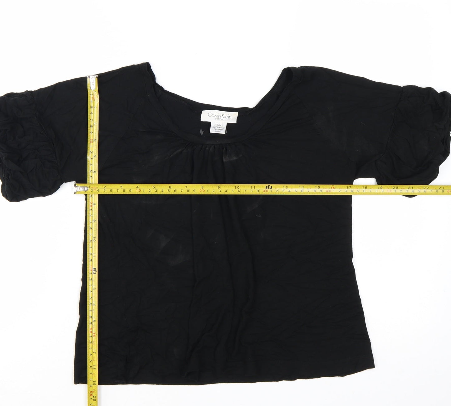 Calvin Klein Women's Black Petites M Scoop Neck Puff Sleeve Blouse