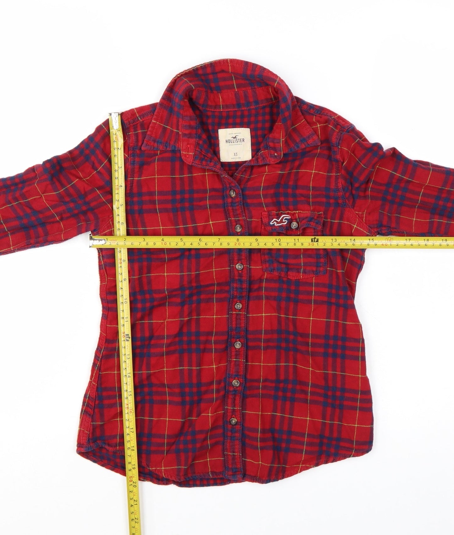Hollister Womens Red Plaid Flannel Button-Up Shirt XS