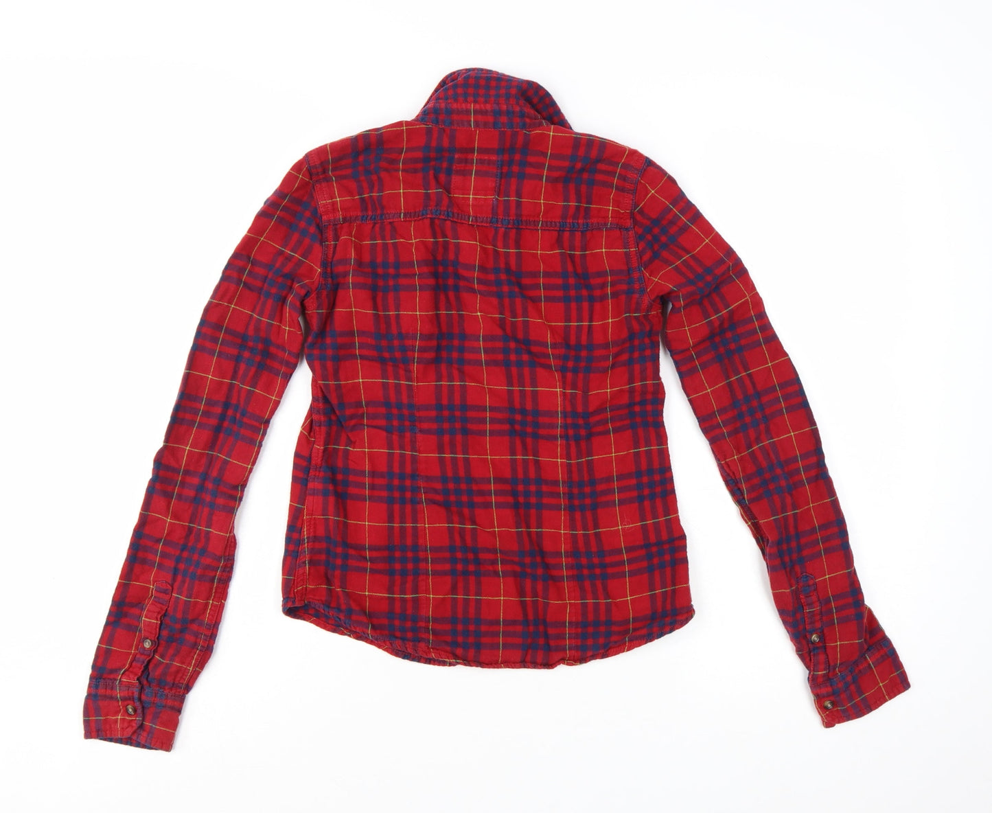 Hollister Womens Red Plaid Flannel Button-Up Shirt XS